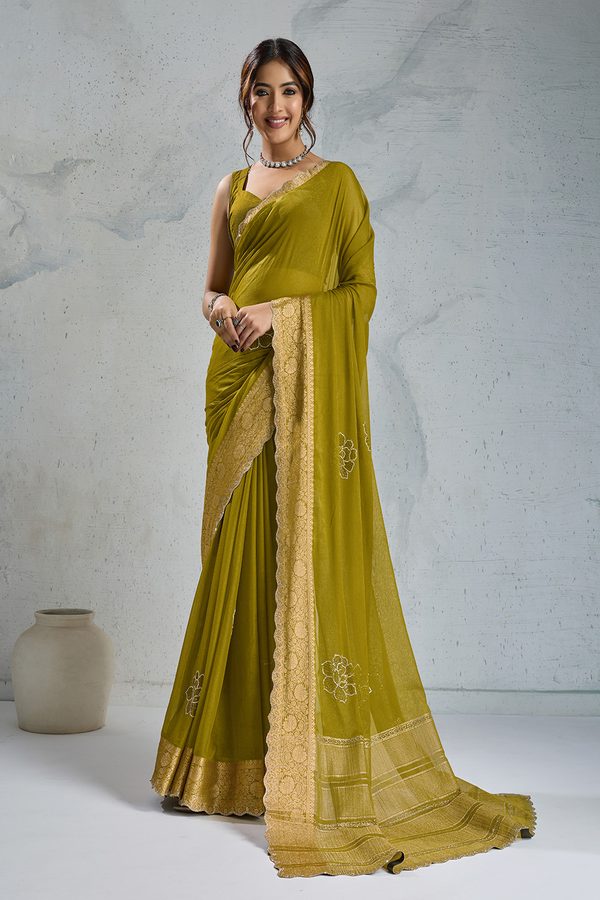 SOHINI NX Floral Embroidered Pure Chiffon Saree