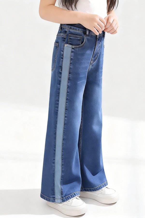 Purple United Kids Girls Vintage Wash Mid Blue Relaxed Fit Stretch Comfort Denim Jeans