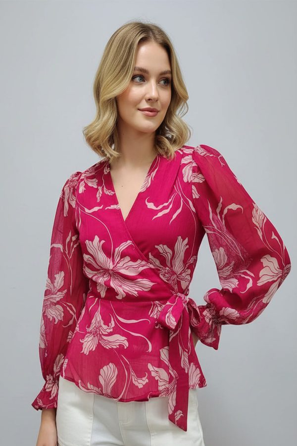 ANVI Be Yourself Floral Print Chiffon Wrap Top