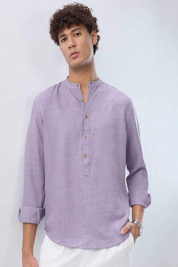 HERE&NOW Band Collar Roll-Up Sleeves Straight Kurta