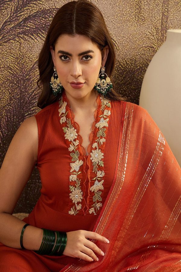 Sangria Embroidered A-Line Kurta with Dupatta