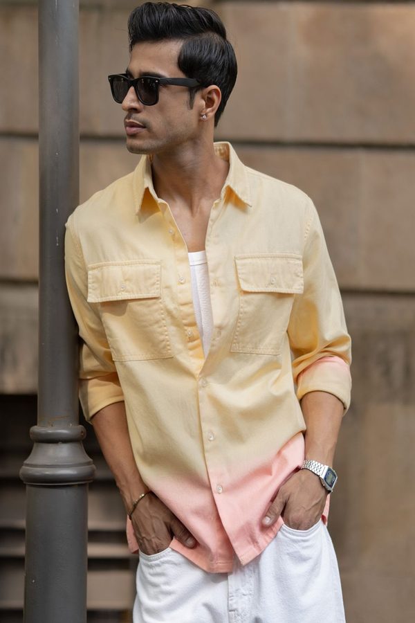 Powerlook Ombre Structured Printed Cotton Long Sleeves Shirt