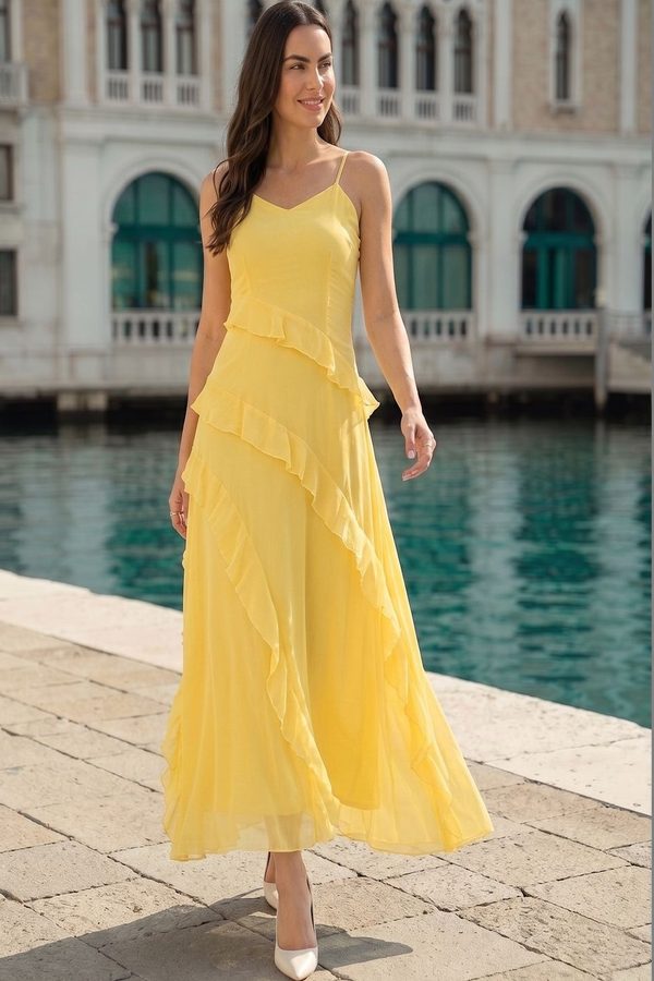 aayu Ruffled Chiffon A-Line Maxi Dress