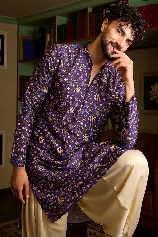 CHHAAP Silk Blend Floral Straight Above Knee Kurta