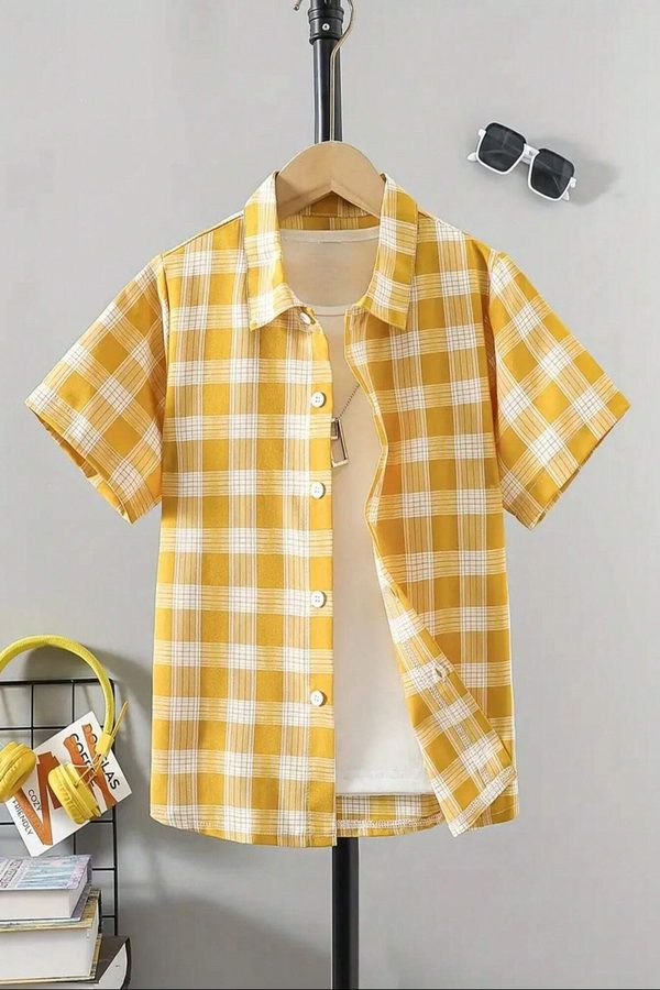 TIOR Boys Gingham Checks Checked Casual Shirt