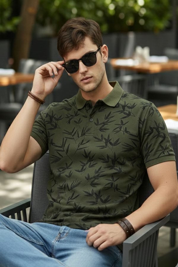 OGEN Men Printed Polo Collar T-shirt