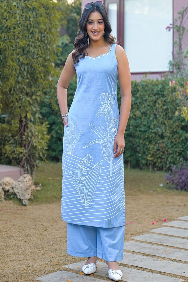 333 by JF Women Floral Printed Regular Pure Cotton Kurta with Palazzos