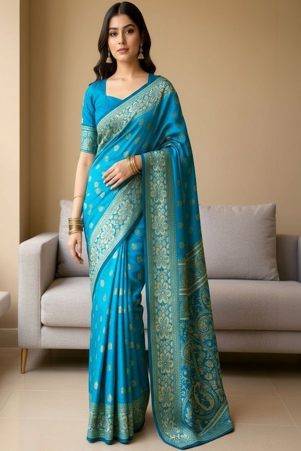 SZN Woven Design Zari Silk Blend Banarasi Saree