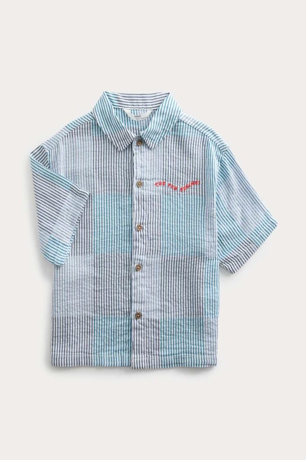 Marks & Spencer Pure Cotton Checked Seersucker Shirt