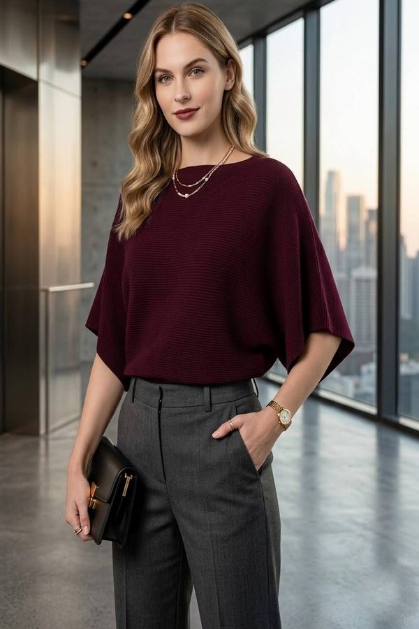 AROD Solid Black Relaxed Fit Poncho Sleeve Tops