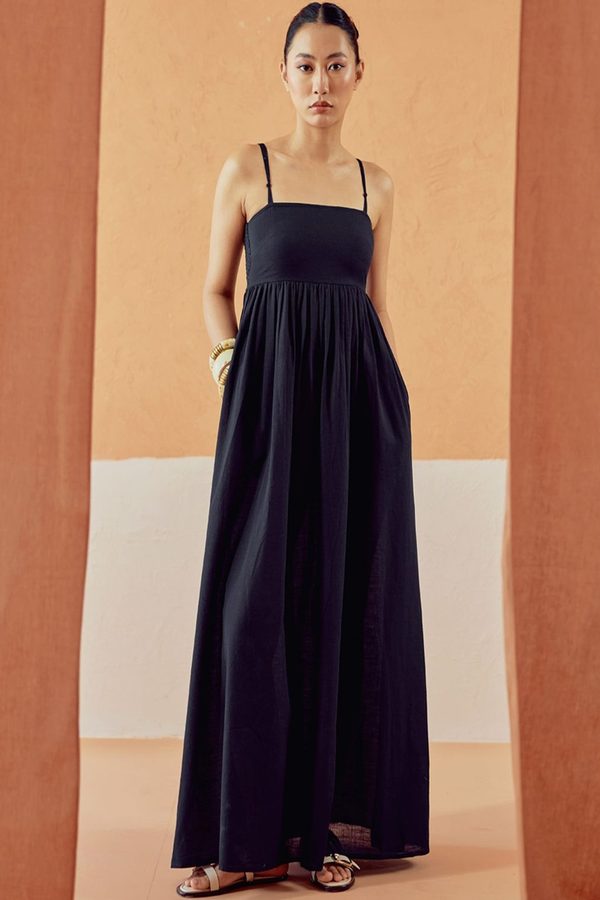 FIORRA Linen A-Line Maxi Dress