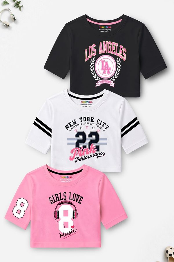 YK X Trampoline Girls Pack of 3 Graphic Printed Crop Top