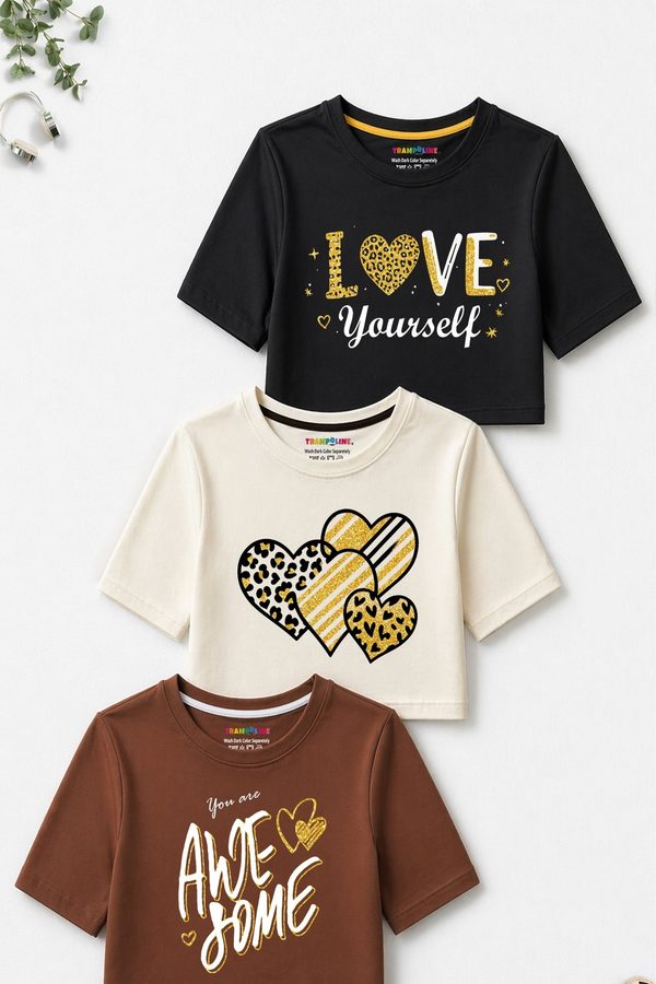 YK X Trampoline Girls Pack of 3 Graphic Printed Crop Top