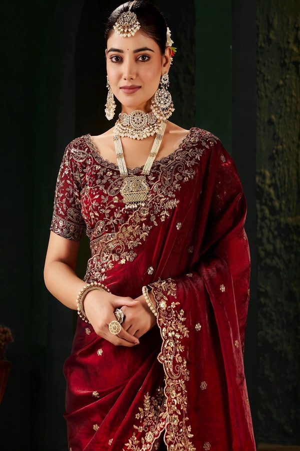 Crazy Clothe Embellished Embroidered Satin Heavy Work Saree