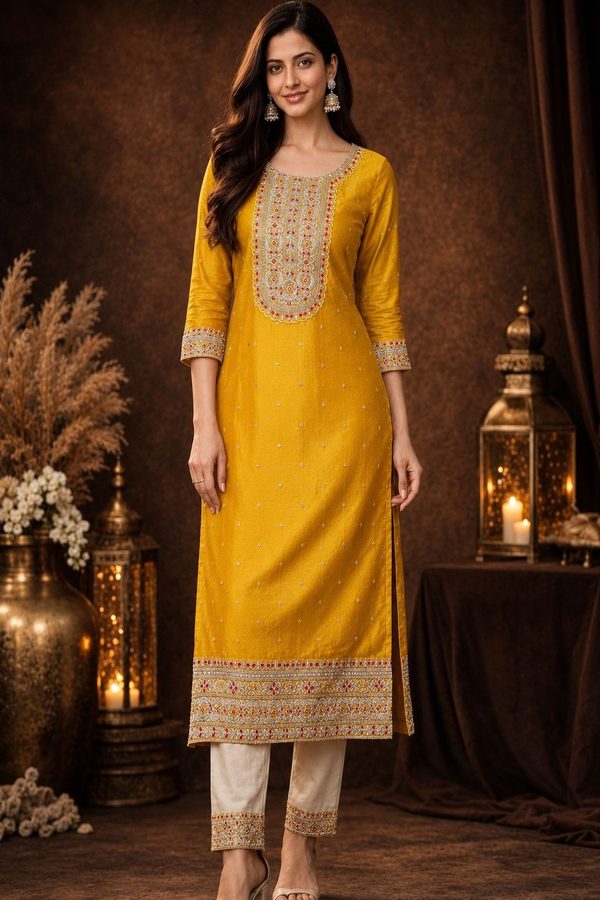 rarethread Women Ethnic Motifs Embroidered Thread Work Kurta