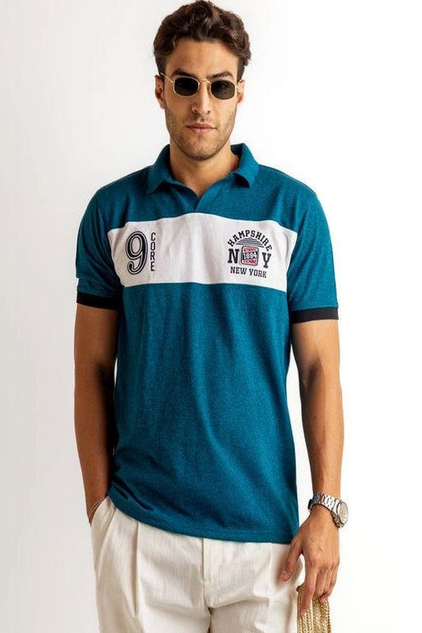 GRITSTONES Men Brand Logo Colourblocked Polo Collar Pure Cotton T-shirt