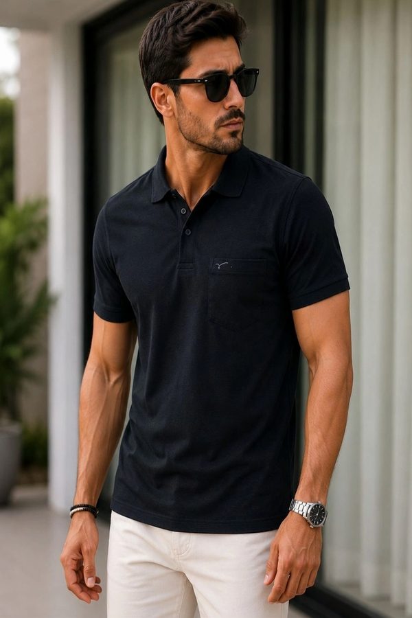 Parcel Yard Men Polo Collar Pockets T-shirt