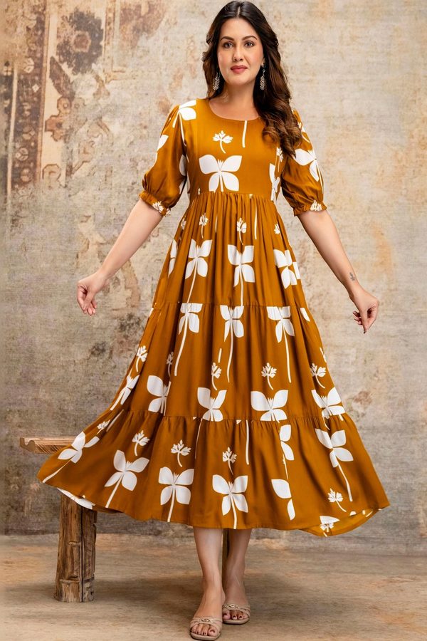DEVEK Floral Print Puff Sleeve Maternity A-Line Midi Dress