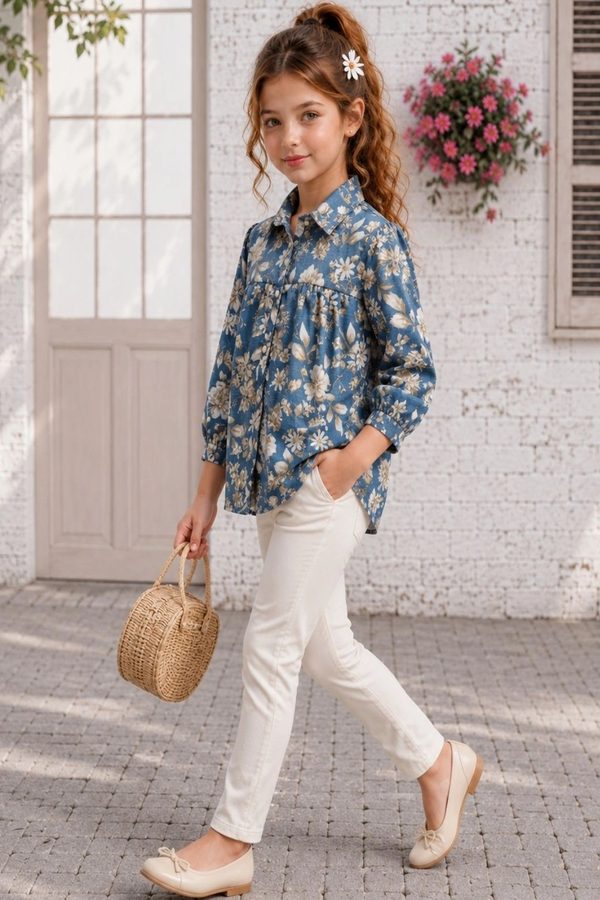 Miss & Chief Floral Print Cotton Blend Top