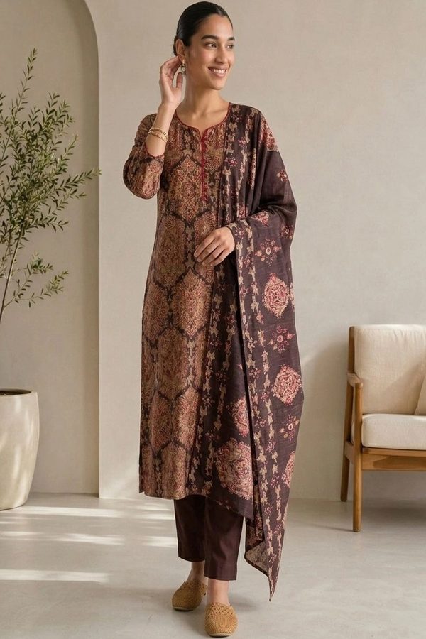 AANVI Women Ethnic Motifs Printed Regular Kurta with Trousers & With Dupatta