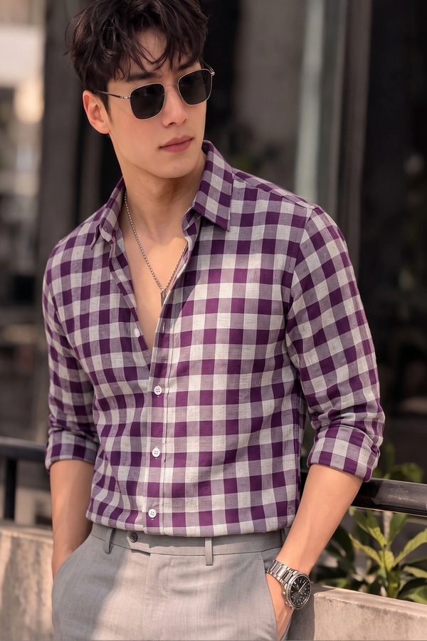 Nat Jastica Men Comfort Gingham Checks Checked Casual Shirt