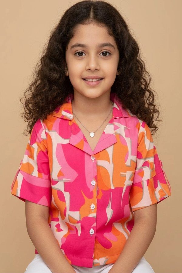 Aarya Designer Floral Print Mandarin Collar Crepe Top