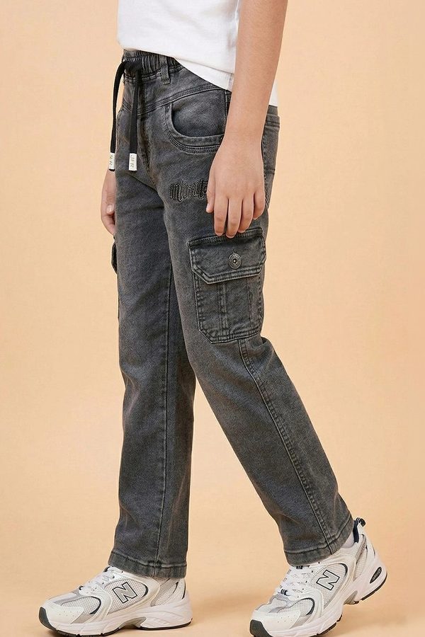BAESD Boys Straight Fit Mid-Rise Highly Distressed Light Fade Jeans