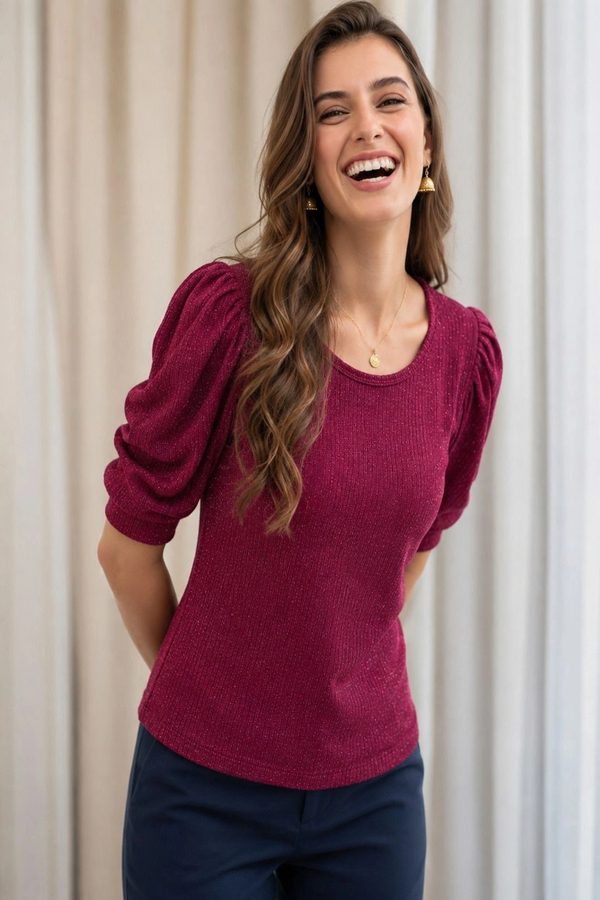 BAESD Puff Sleeve Sheen Top