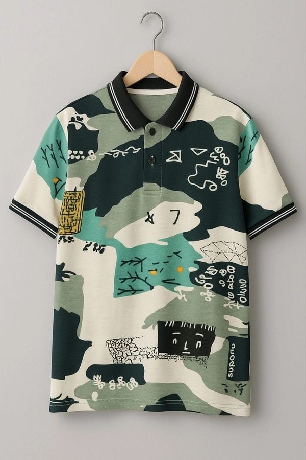 FABIZZA Boys Printed Polo Collar T-shirt