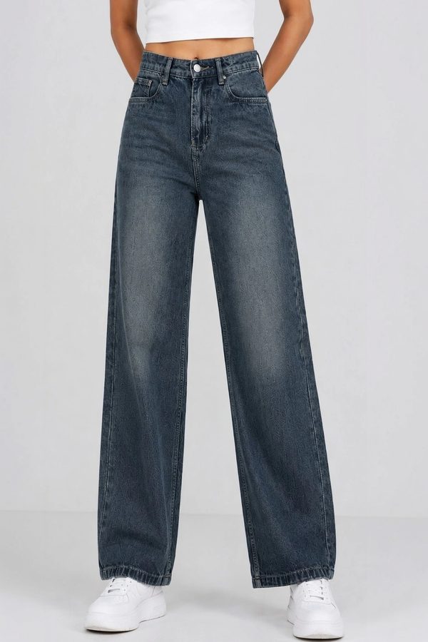 DS CREATIVE Women Wide Leg Mid-Rise Light Fade Jeans