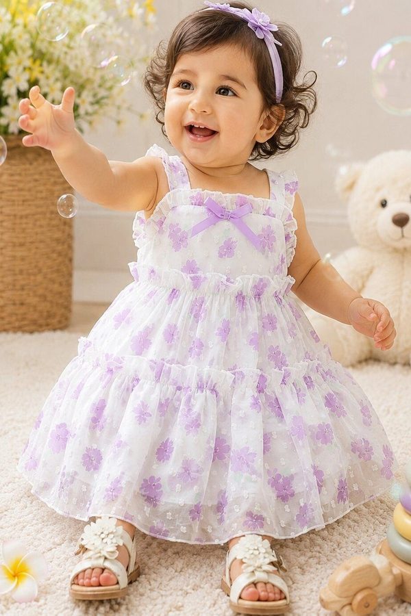 POSHIKHA Floral Print Ruffled Georgette A-Line Dress