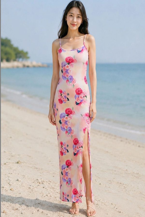 Fabverse Floral Print Bodycon Maxi Dress